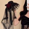 Pălărie Lolita Neagră sau Albă, cu Flori, Decor cu Fundă, Elegantă, Pălărie Înaltă, Voal Gotic, Pălărie Înaltă cu Trandafir, Bărbați