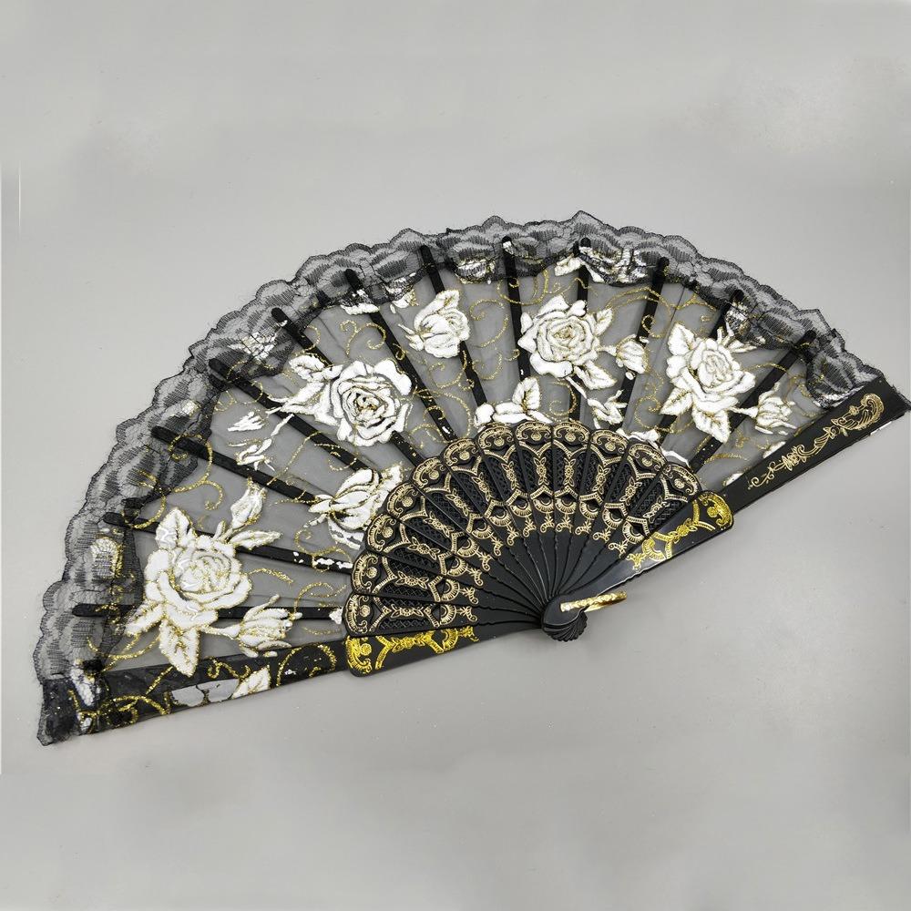 Handheld Ladies Lace Hand Fan Plastic Handle Dance Fan Craft Folding Fan  Summer
