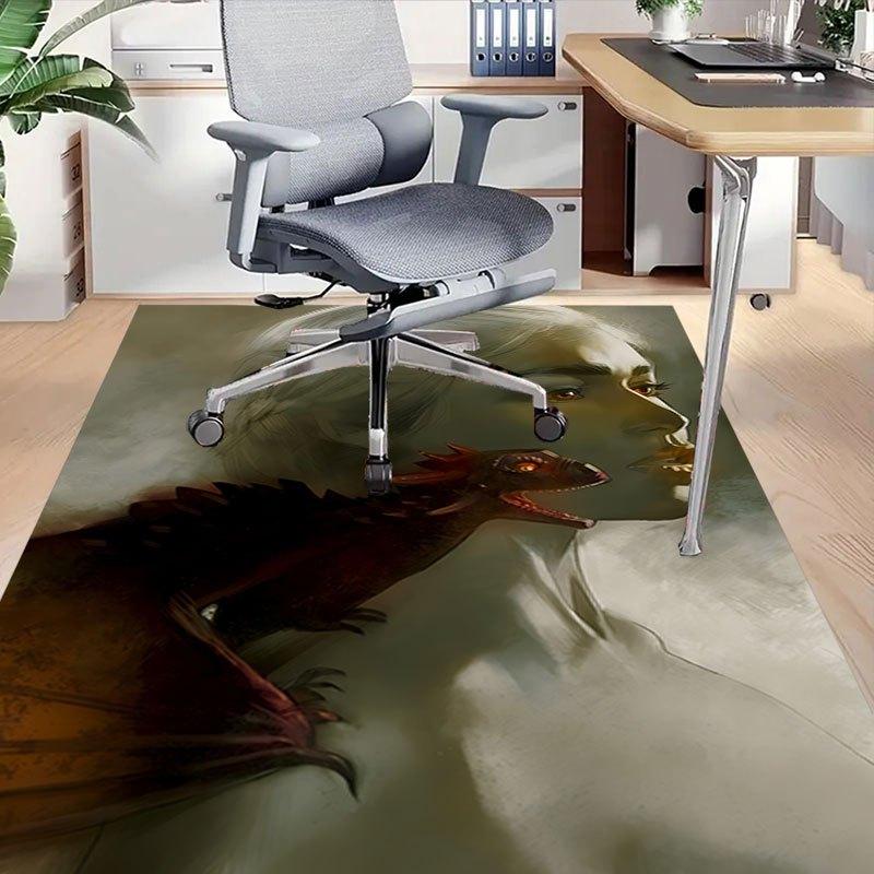 1pc Fire and Blood Office Carpet Chair Mats, Home Decor Mat Fantasy Theme Mat Durable Mat, Dragon Decor,Suitable for Fantasy Theme Lovers