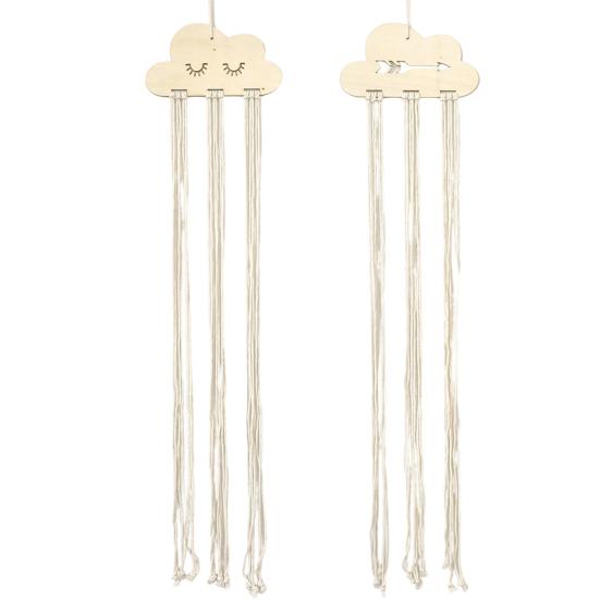 2 Pcs Wooden Cloud Hair Clip Organizer with Princess Headband Accessories, DIY Storage Hanging Pendant for Office Home Desktop Tabletop Organizer