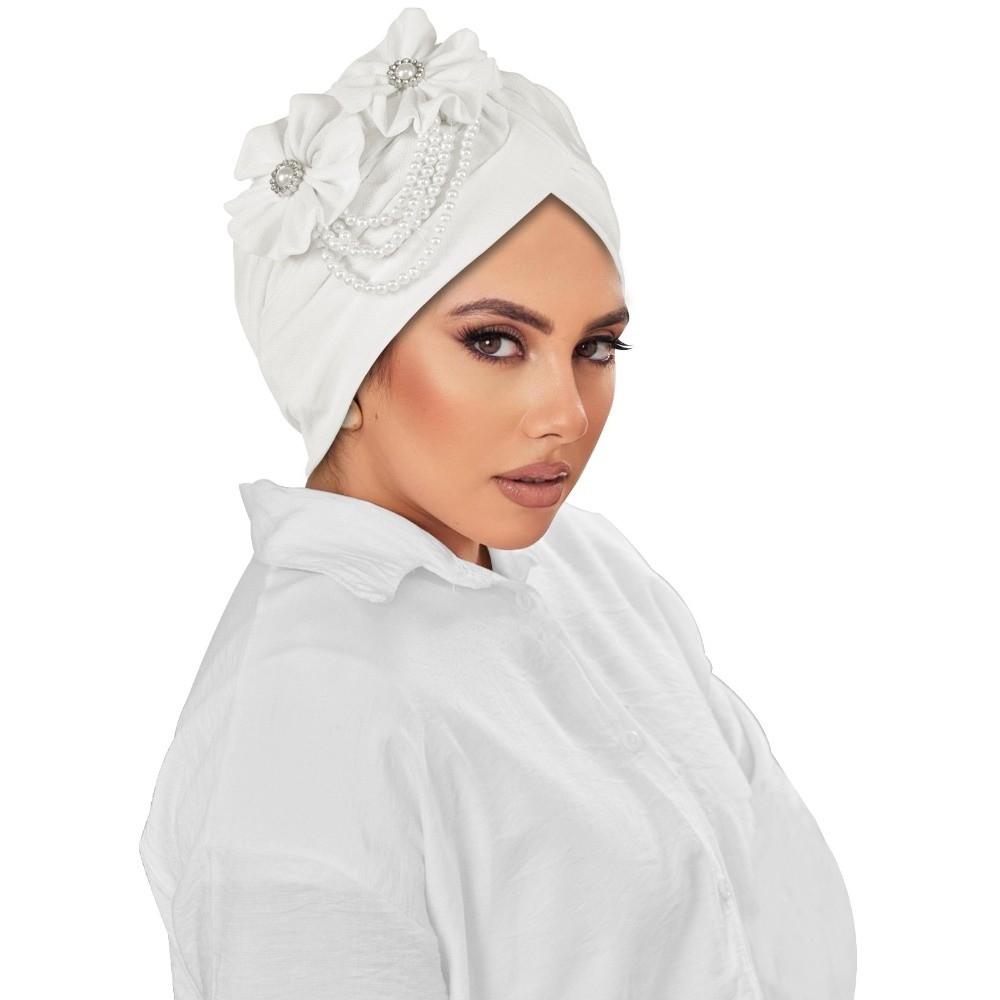 Breathable Head Wraps Flower Design Hairloss Hat Cover Pleated Bonnets Daily белый
