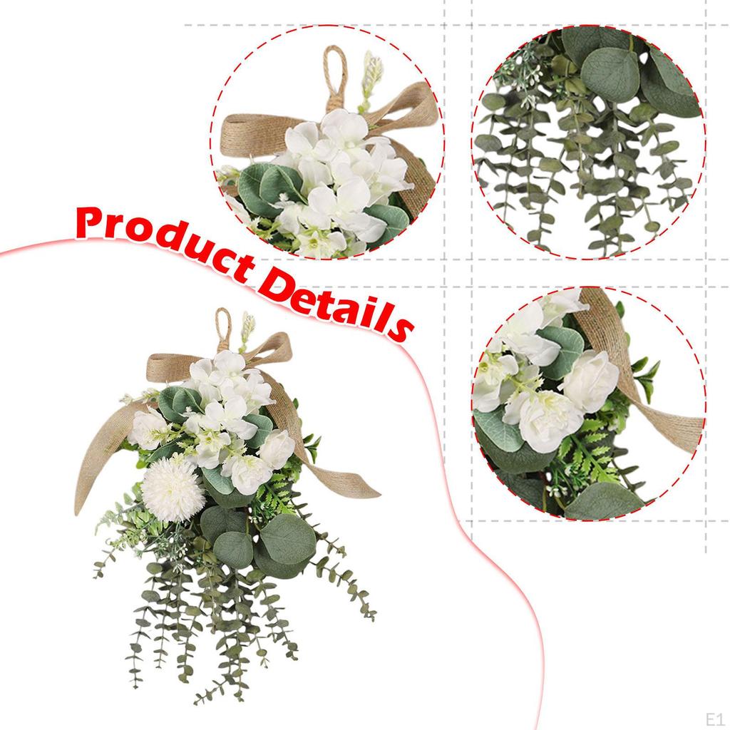 Artificial Chrysanthemum Eucalyptus Flower Wreath Hanging Decoration Teardrop for