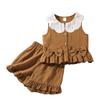 Girls' Fashion Set 2025 Spring/Summer Children's Cute Lace Lace Bow Top and Shorts Set