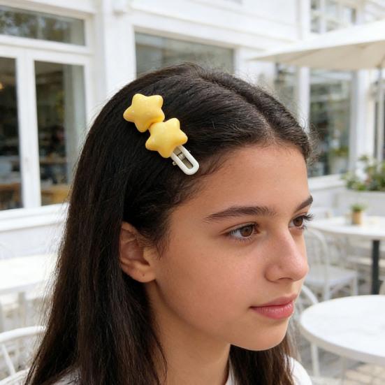 2Pcs Girl Hairpins Candy Color Star Decor Hair Clips Non-Harmful Design Smooth Edges Moderate Clamping Force Hairpin Hair Accessories