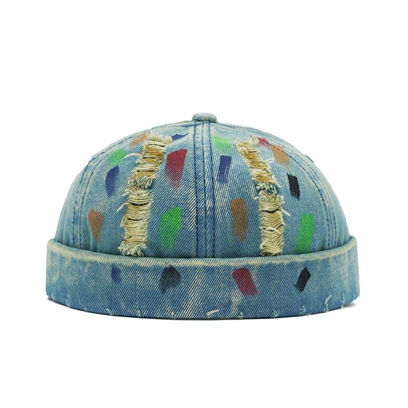 Tear Broken Denim Docker Cap Colorful Brimless Caps Without Visor Adjustable Cotton Polyester Hat Hats Outdoor Street Hip Hop