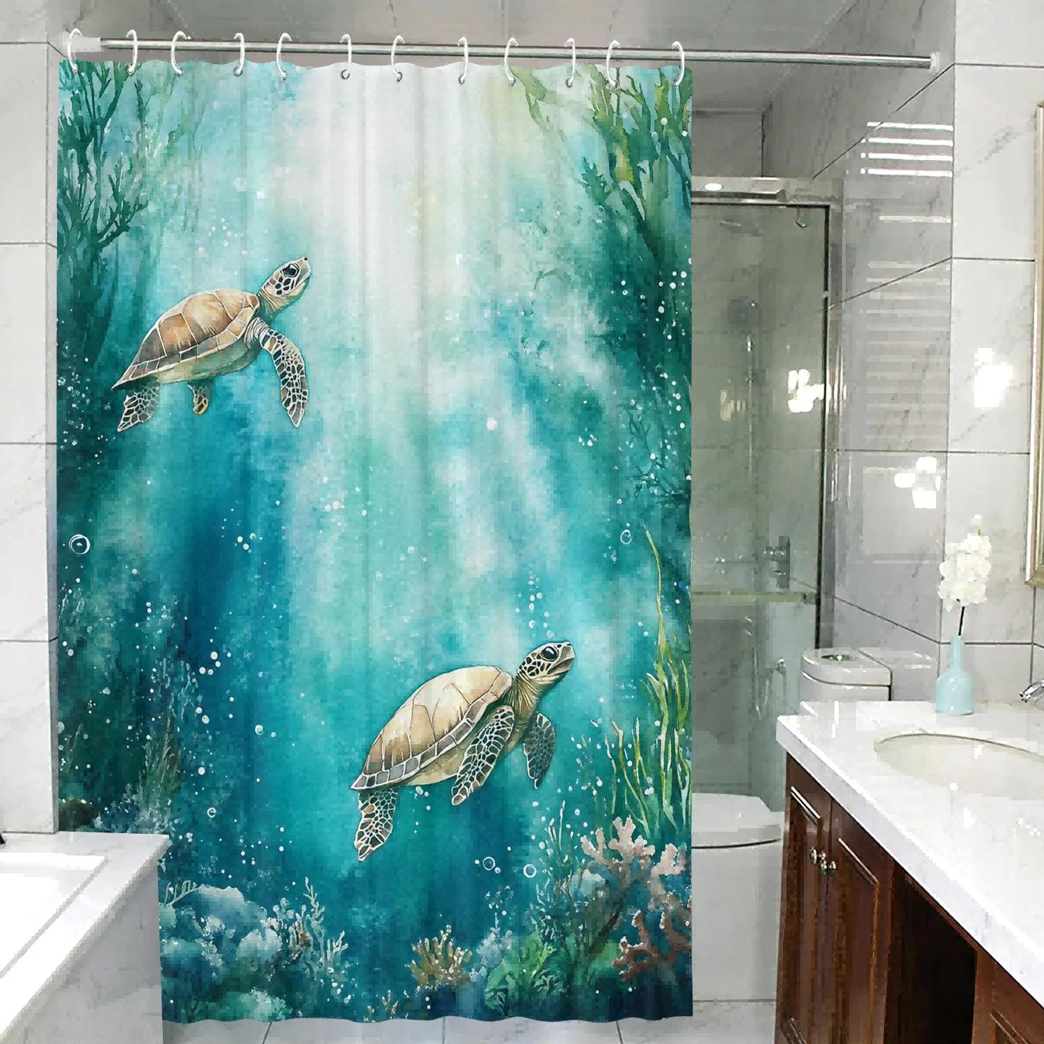 

Turtle Pattern Waterproof Bathroom Partition, Polyester, With Hooks, Machine Washable, Suitable For Hotel Bathroom Space W60H190(CM)-1 Pcs