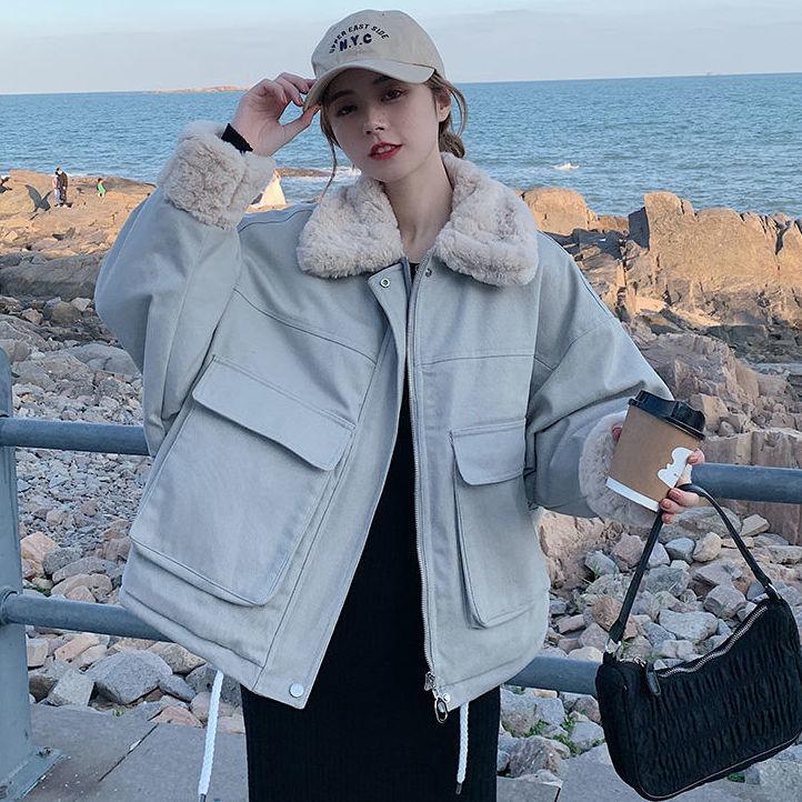 Women's Winter Cotton Coat Youthful Parka Korean Style Thickened Short Lamb Wool Lined Padded Jacket