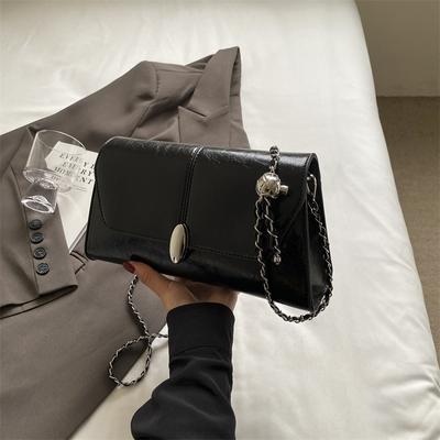 Simple PU Leather Flap Small Square Bags Women Fashion Chains Shouulder Underarm Bag Lady Solid Color Handbags