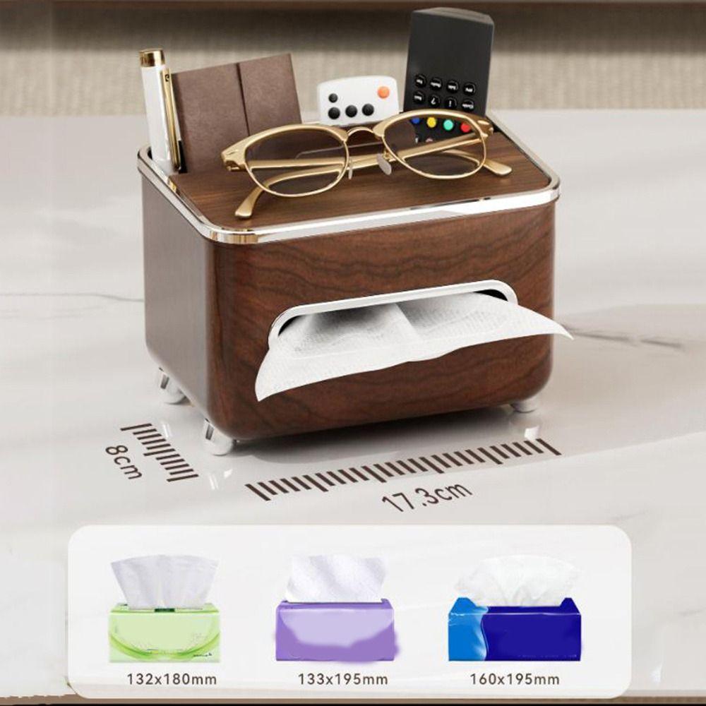 Imitation Walnut Wood Desktop Tissue Box Large Capacity Plastic Tissue Storage Box Decorative Anti-slip Tissue Dispenser