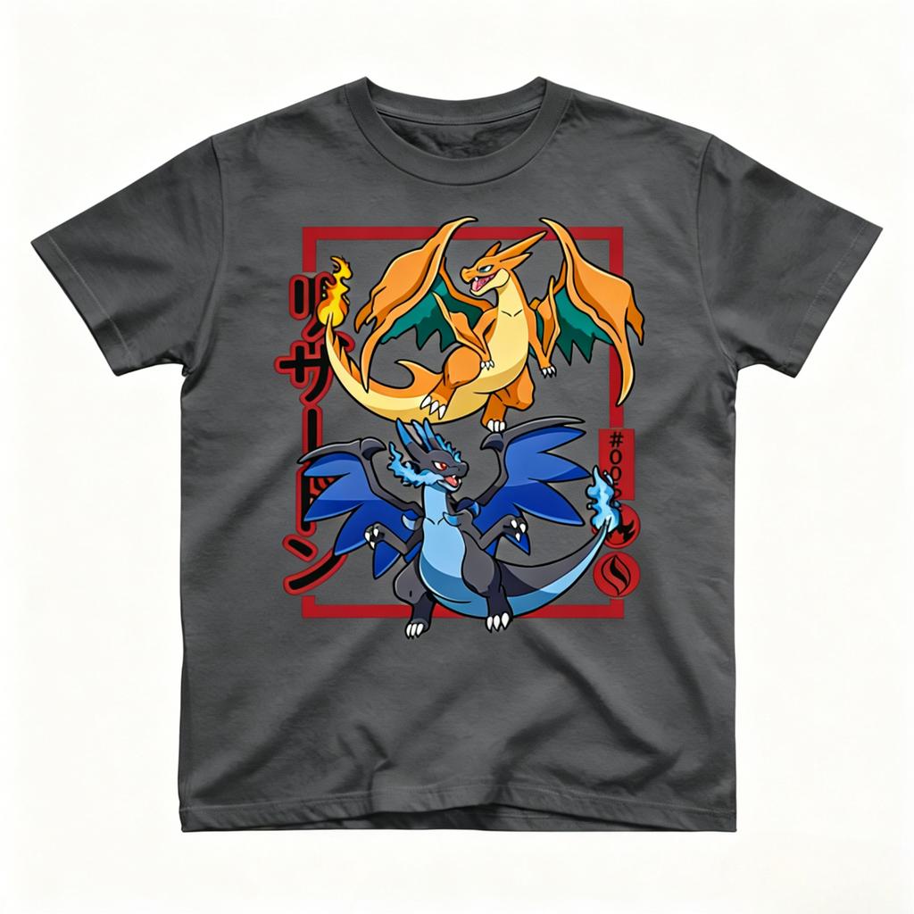 Pokmon Charizard Evolution Printed Pure Cotton Tshirt Unisex Unisex And Kids Summer New Collection Fashion Short Sleeved T Shirt