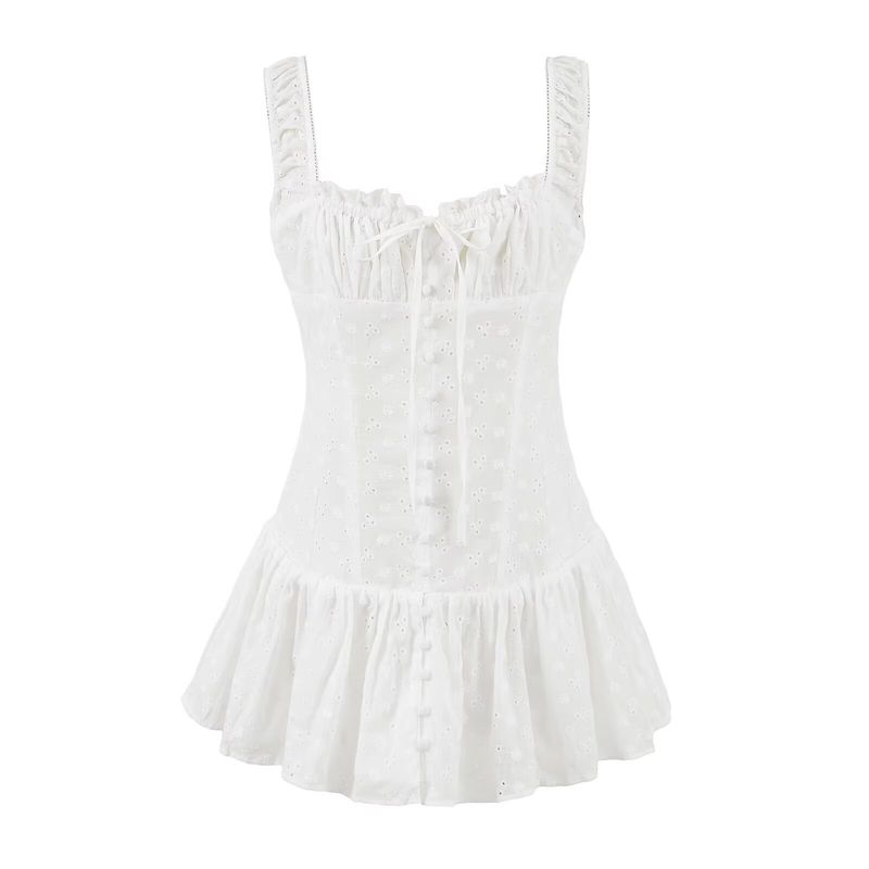 

Kaslead New Arrival Women s Clothing Fashion Style Fashion Simple and Tight Waist Trimming Spaghetti Straps Dress White S