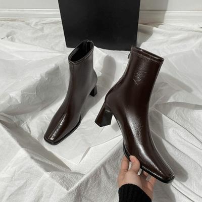 Fashion Vintage Thick Heels Women Slim Ankle Boots Autumn Winter Square Toe Stripper Party Plush Short Booties  De Mujer