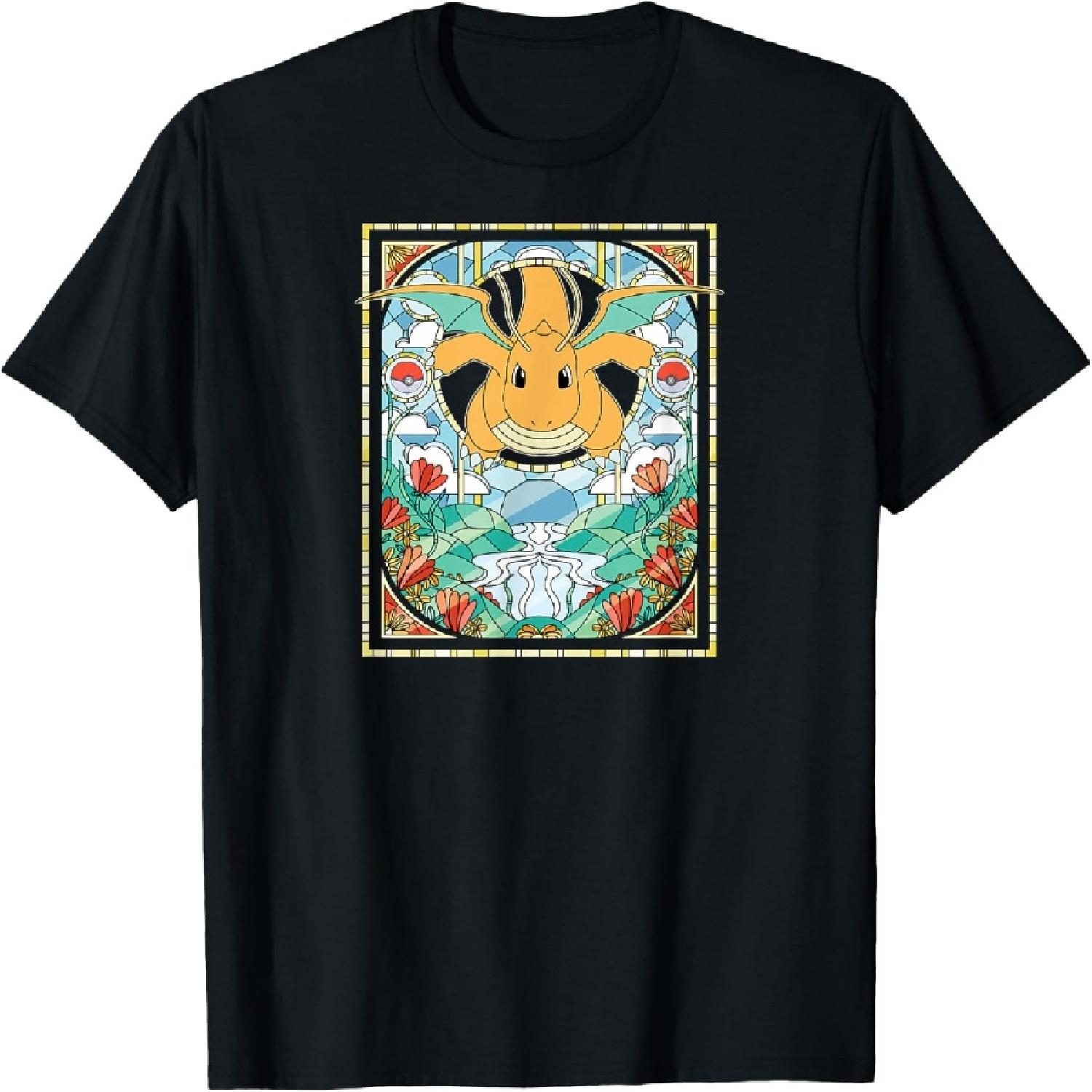Pokémon - Dragonite Stained Glass Dragon Type Generation 1 T-Shirt S