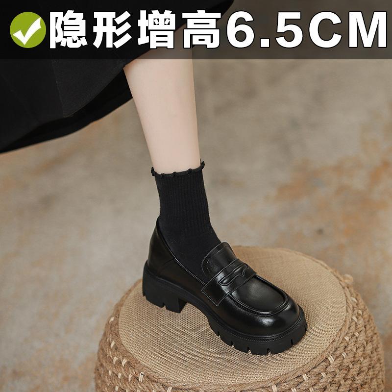 Small inner height increase women's autumn and winter platform thick heel single shoes commuter small leather shoes