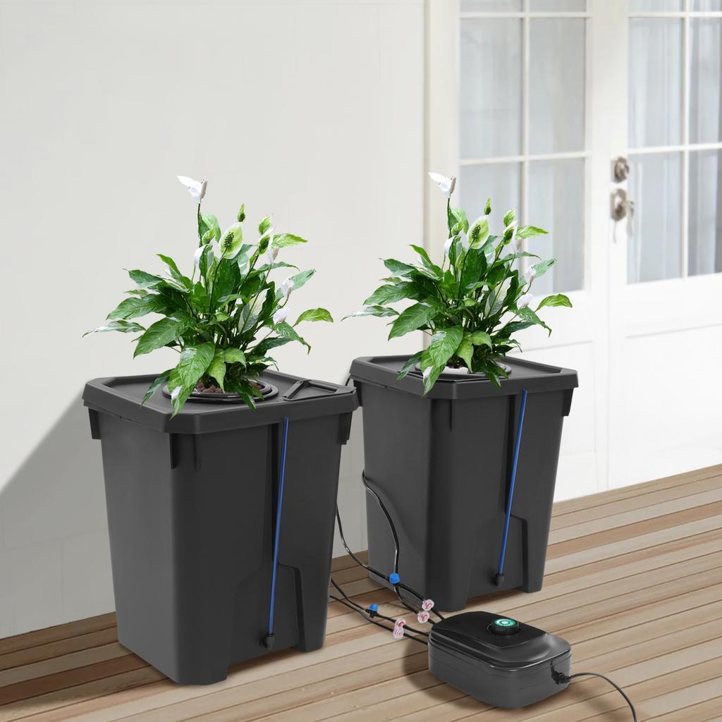 2pcs 27L PP Hydroponics Growing System,Black Rectangular Floor Standing Culture Bucket System 30*30*40cm for Greenhouse,Garden