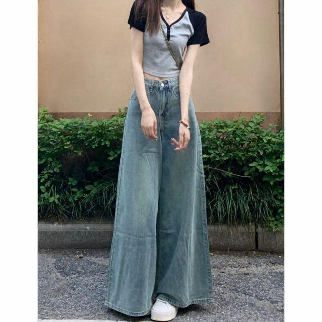 Women s High-Waisted Retro Wide-Leg Flare Jeans 2XL
