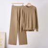 Cross-border Winter New Thickened Sweater Set Women's Loose Knitted Long-sleeved Crew Neck Fashion Wide-leg Pants Two-piece Set Women's