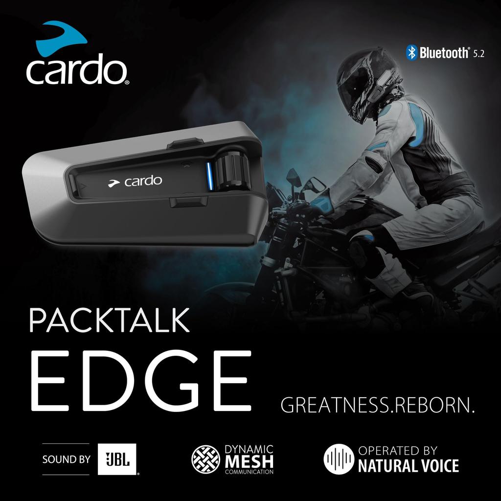 Cardo PACKTALK EDGE Motorcycle Intercom for Includes Official Brand Logo Sticker 1-15 People, (PT200001-STKC0069)
