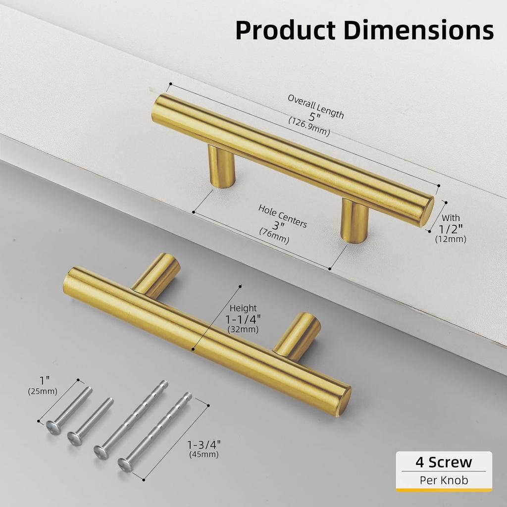 Goldenwarm 30 Pack 3 Inch Gold Cabinet Handles - Gold Cabinet Pulls, Fade-Resistant Surface - Dresser Pulls Kitchen Hardware for Cupboard Furniture