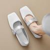 Fashion Elegant Silk Ballet Flats Women Square Toe Crystal Buckle Ballerina Shoes 35-43 Big Size Silk Mary Janes Female Silk Moccasins