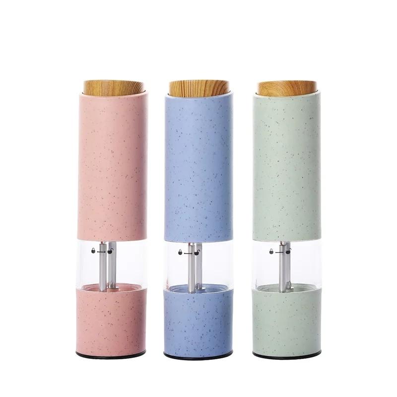 Venta al por mayor Blanco Rosa Azul Verde Color Molinillo de Sal y Pimienta Muela Cerámica Con Luz Molinillo de Especias Pimienta