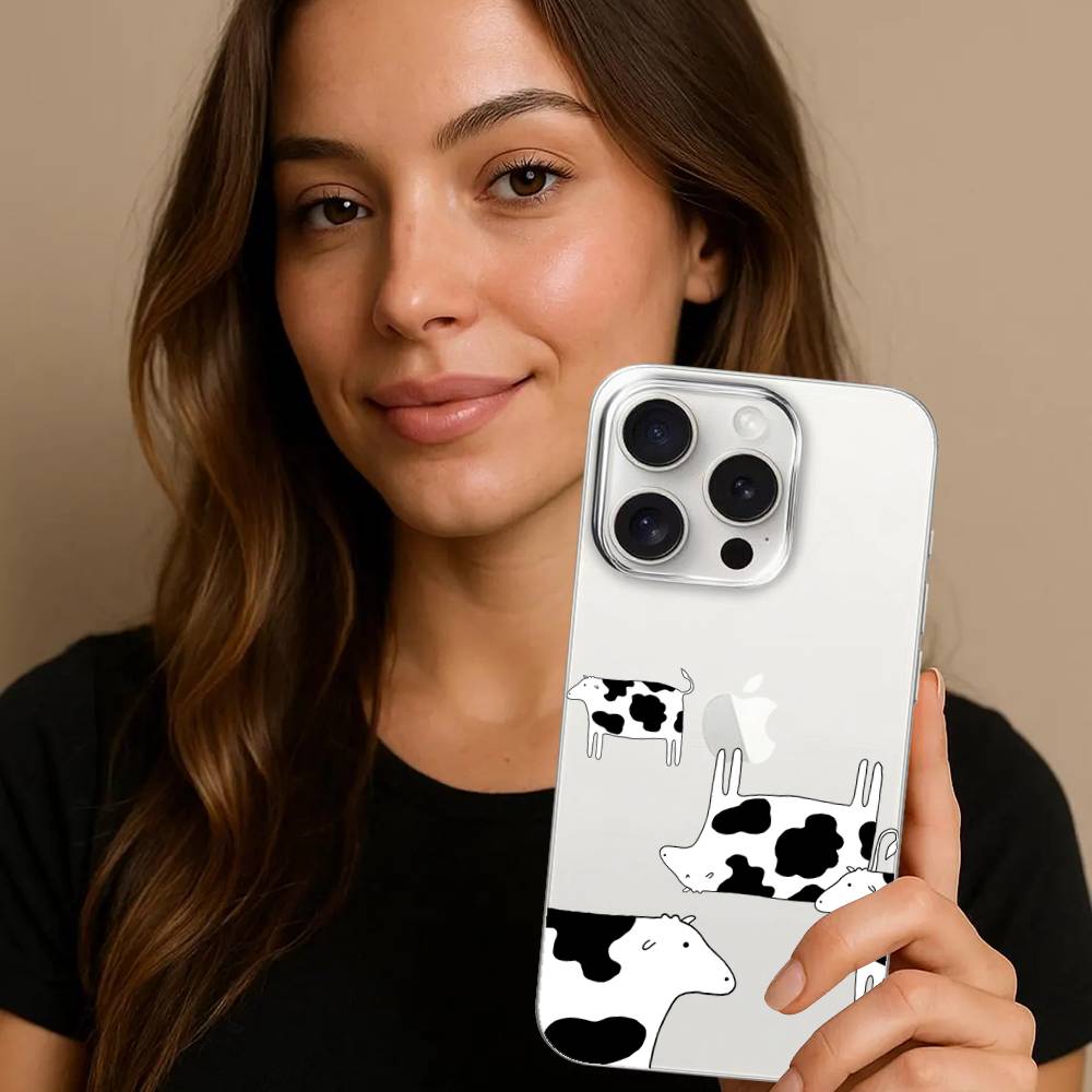 D-Dairy-Cow Phone Case For IPhone 17 16 15 14 Plus 13 12 11 Pro Max Phone Back Cover Transparent Shockproof Cover