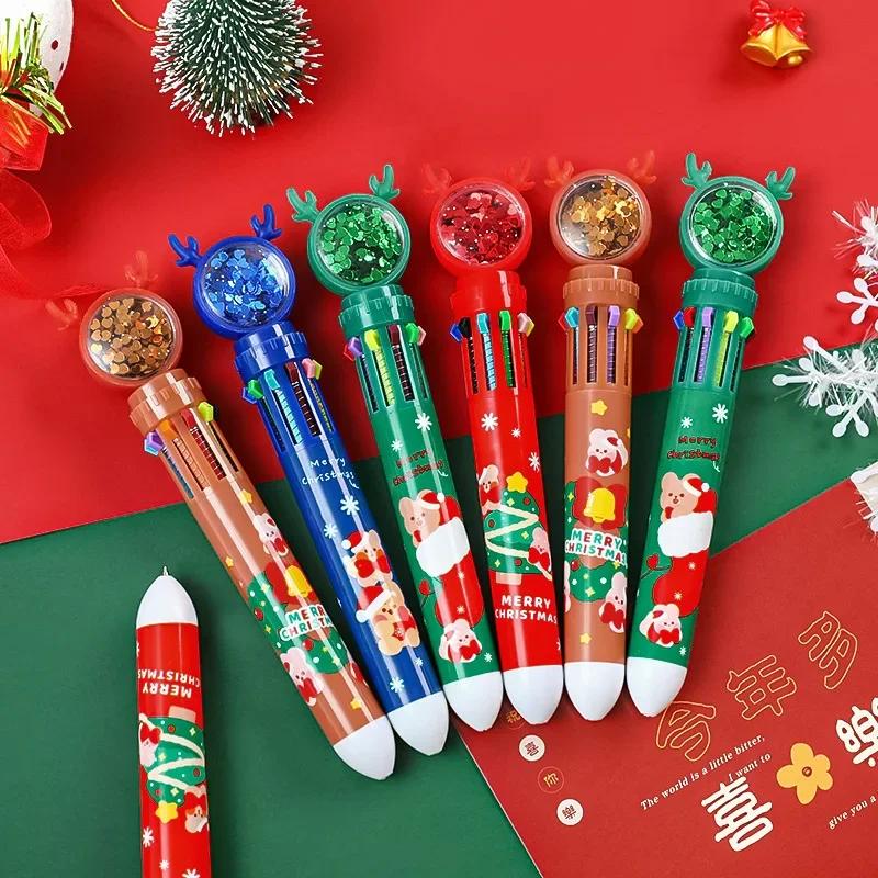 Christmas Ten Colors Ball-point Pen Cartoon Elk Pendants Noel Merry Christmas Decor Gifts For Kids Happy New Year 2025