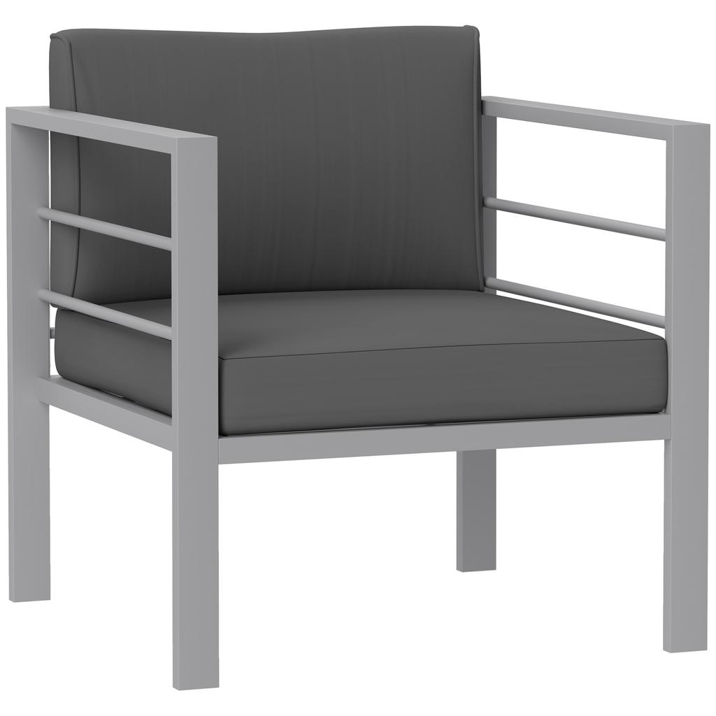 Garden Sofa, All-Weather Garden Single Sofa with Removable Cushions, Metal Frame Outdoor Furniture for Balcony, Charcoal Grey