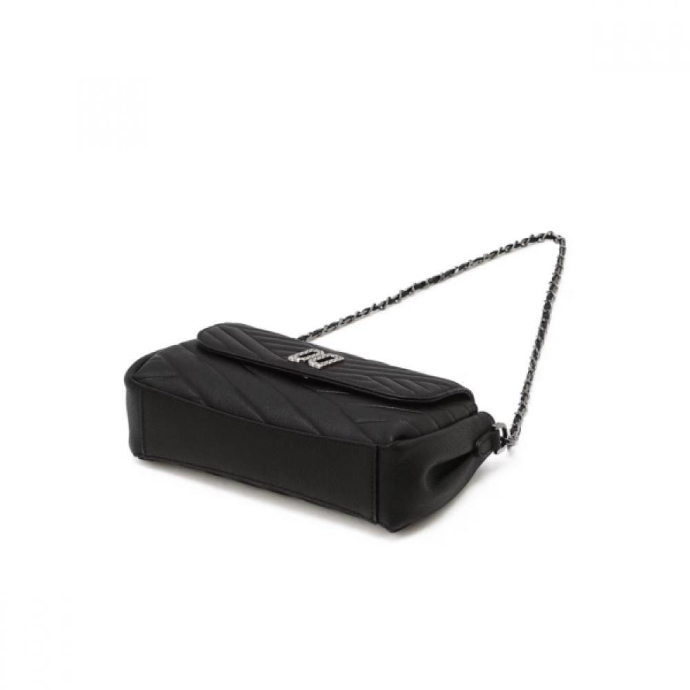 Daks Schwarze Dd Logo Leder Kette Schulter   Crossbody Tasche Dcwa6e761bk