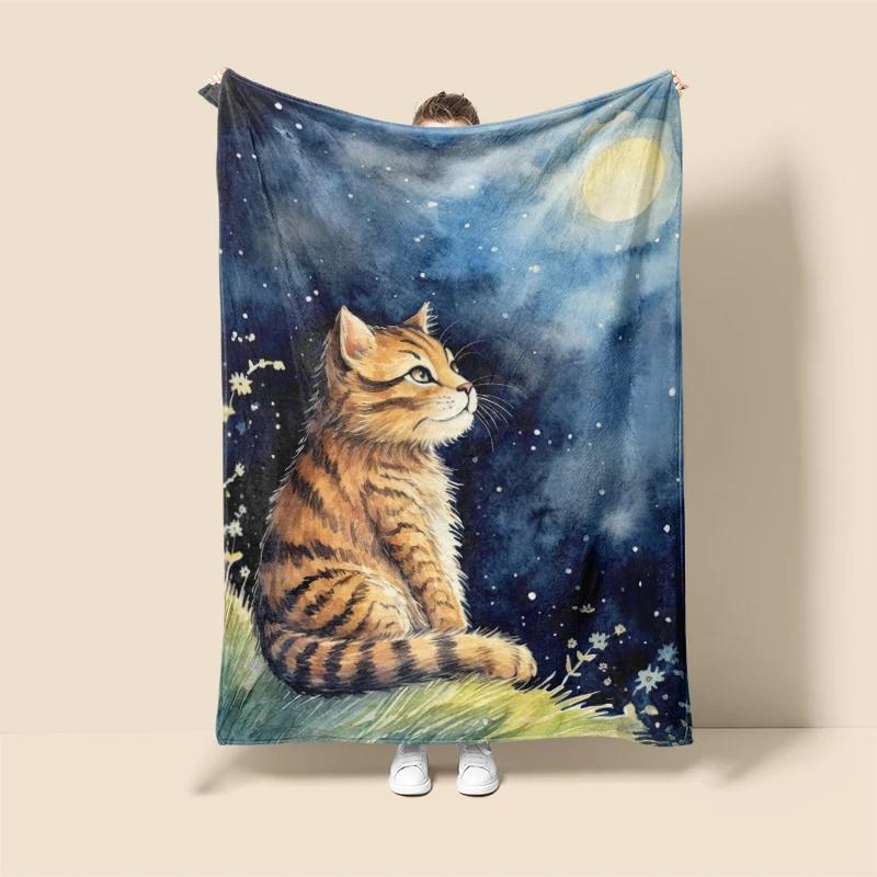 Home Decoration Plush Throw Sofa Blanket Anime Animals Bedspread On the Bed Fluffy Soft Blankets Decor Plaid Modern Cat Black