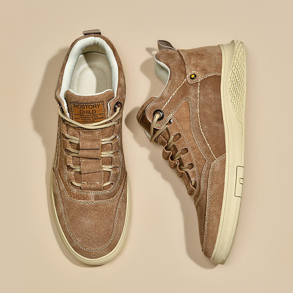 New Shoes for Men Genuine Leather Casual Shoes High Tops Flat Skateboard Sport Shoes Outdoor Lace-up Sneaker