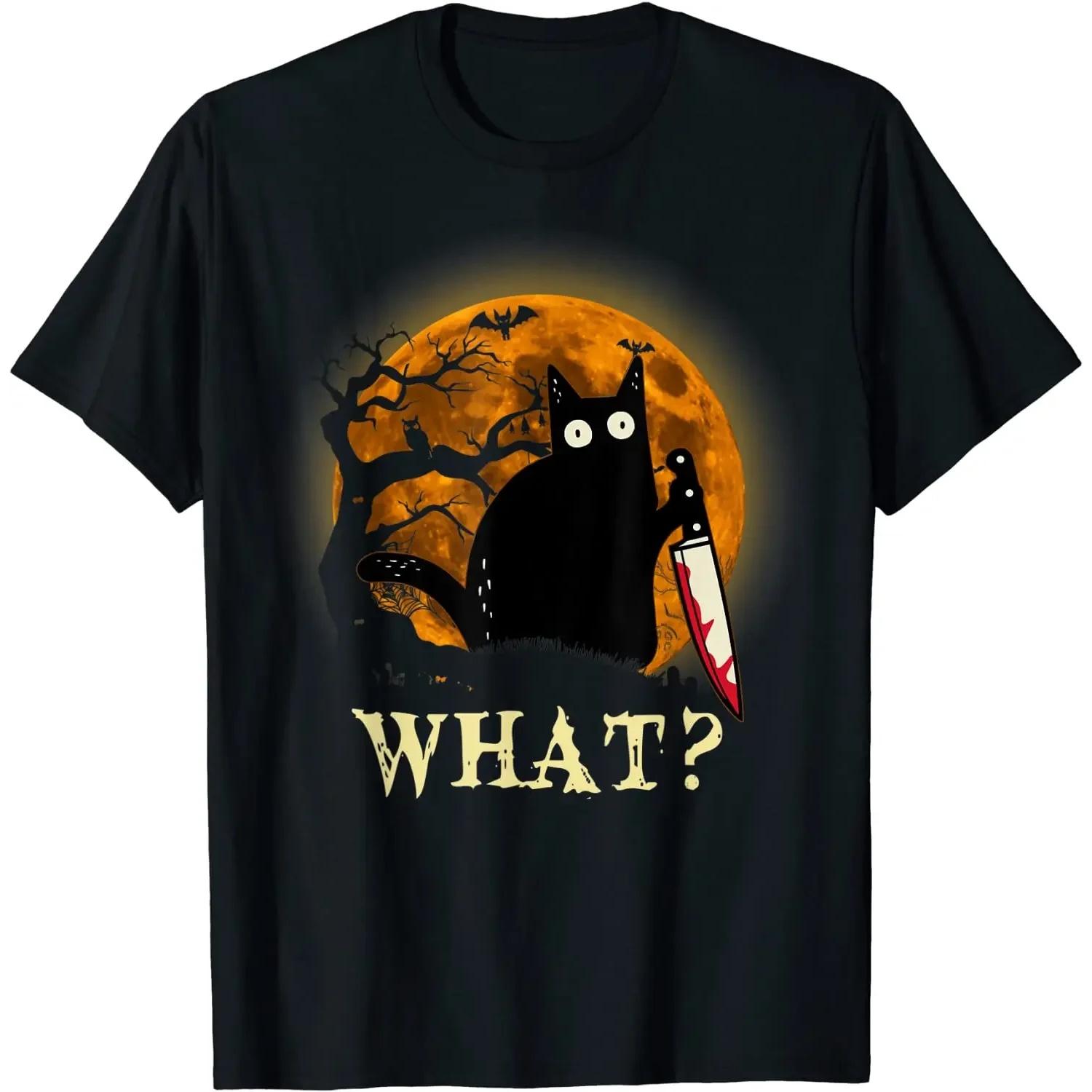 Cat What_ Funny Murderous Cat With Knife Halloween Costume T-Shirt S чёрный