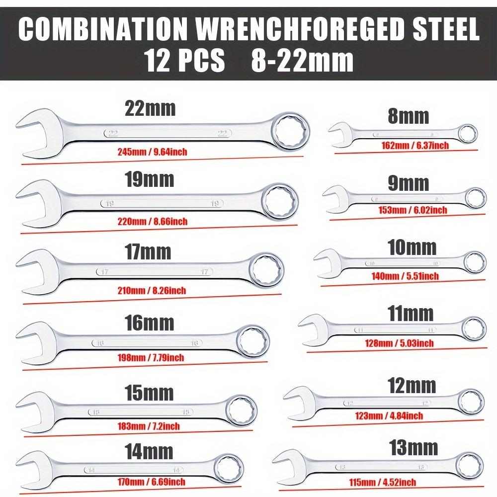 12 Piece Nut Wrench Set, 8mm-19mm, Fully Polished, Includes Roll - Case, Dual purpose wrench