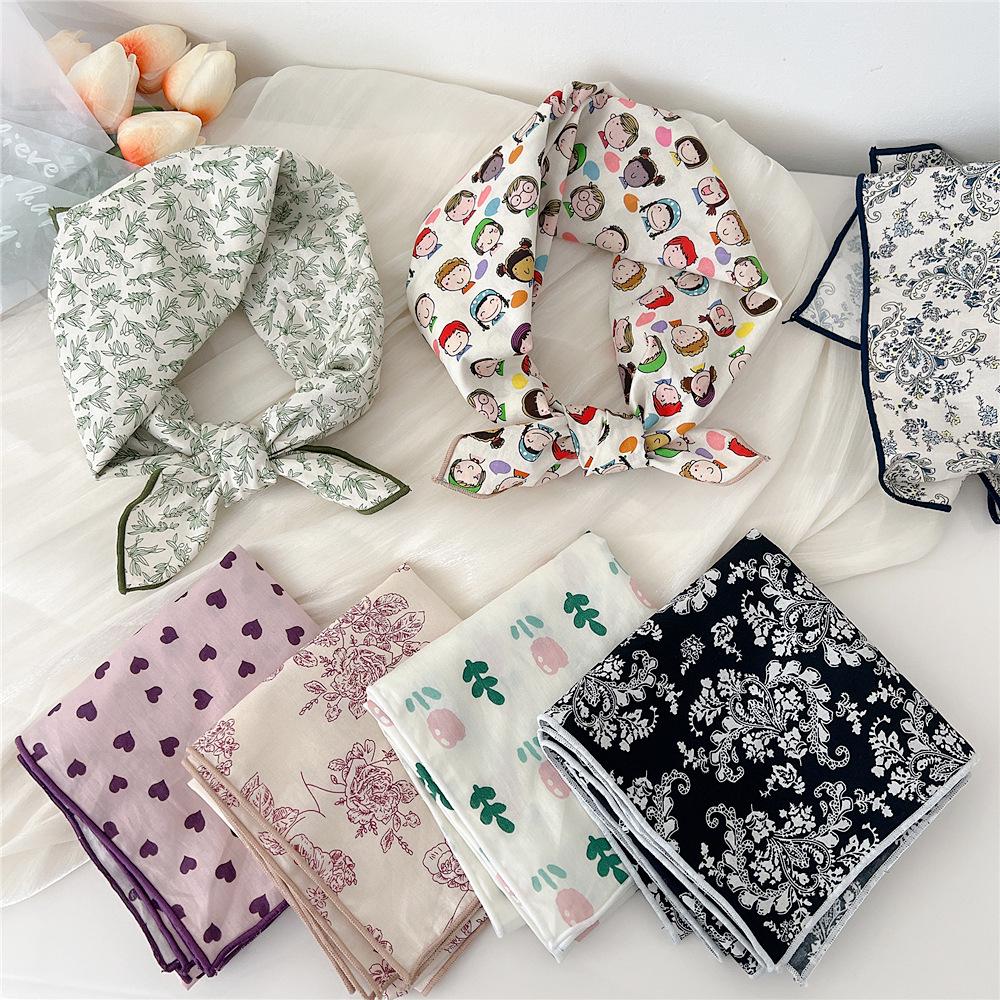 58 Cotton Linen Small Square Silk Scarf for Women - Spring/Autumn/Summer Korean Style Headband & Decorative Scarf