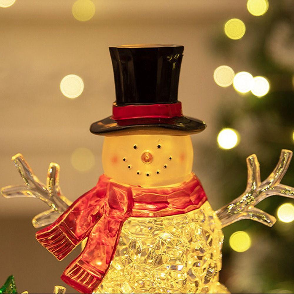 Cute Snowman Nightlight Handicraft Miniature Figurine Sculptures Glowing Snowman Statue Gift