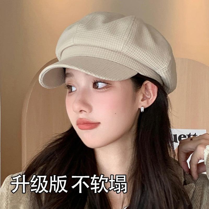 Autumn and winter octagonal hat Maillard wears a hat female retro face ducktongue newsboy hat advanced sense