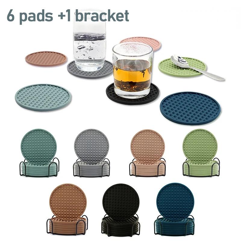6pcs Silicone Coasters Round Heat Resistant Rubber Tea Cup Mat Drink Coffee Mug Glass Beverage Holder Pad Decor Table Mat 10cm