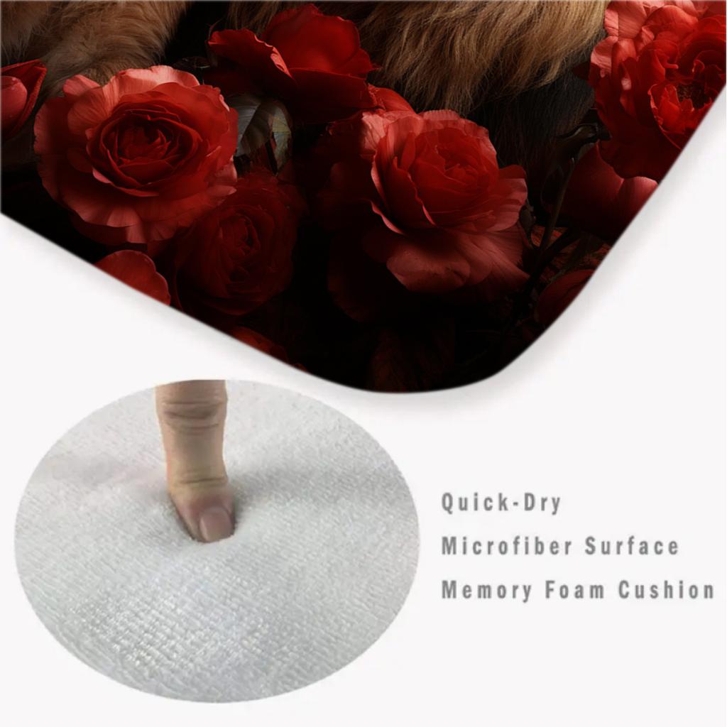 Romantic Rose & Lion Couple Rug – Square Dual-Lion Design Carpet for Bedroom or Living Room Indoor Decor
