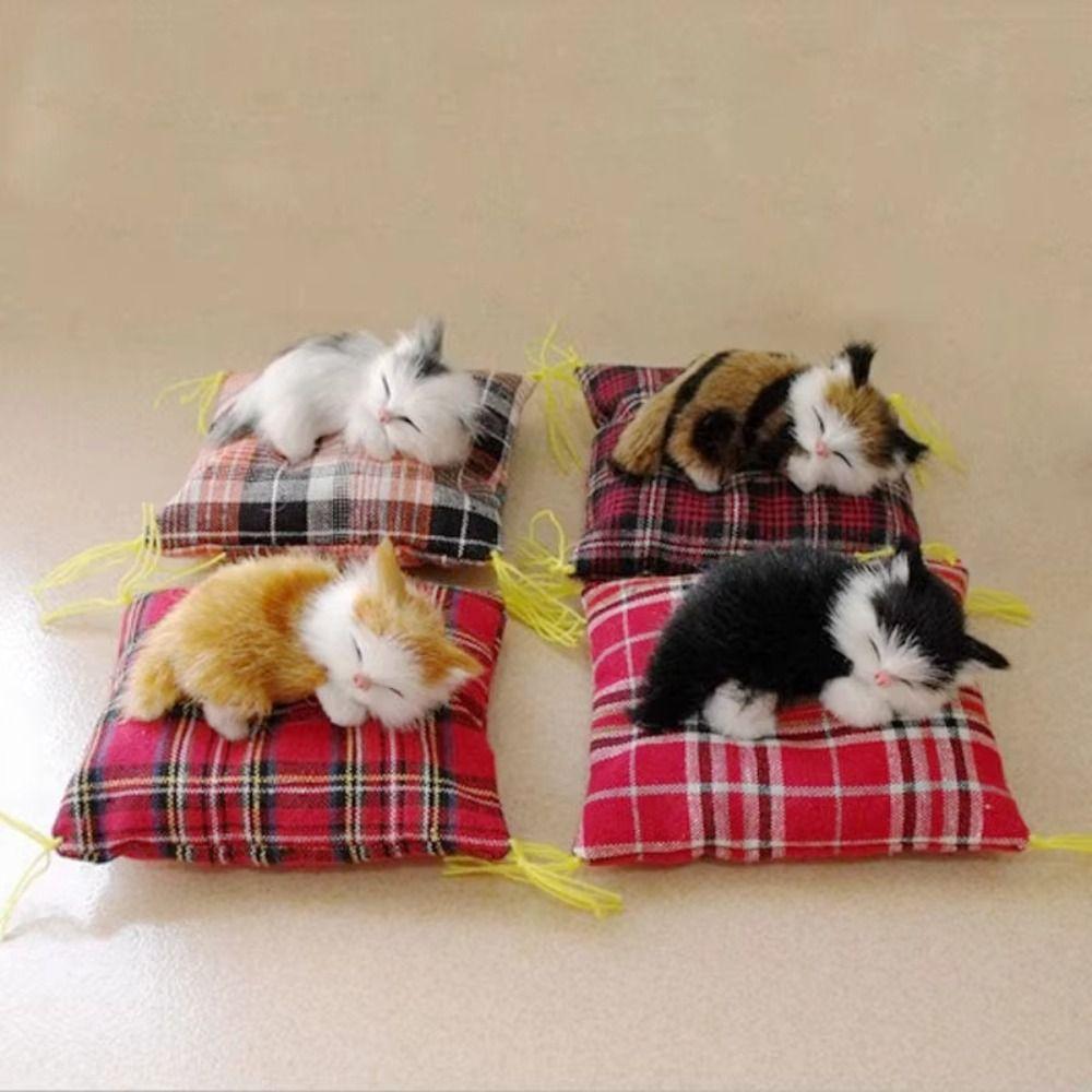 Cloth Plush Simulation Fur Cat Kawaii Kitty Cute Animal Doll Mini Sleeping Cats Toy  Home Decor