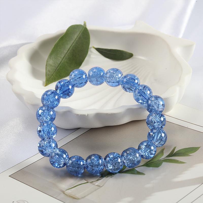 10mm Y2K Style Cracked Bead Bracelet, Multi Color Glass Round Bead Women's Fashion Jewelry Suitable For Daily Wear