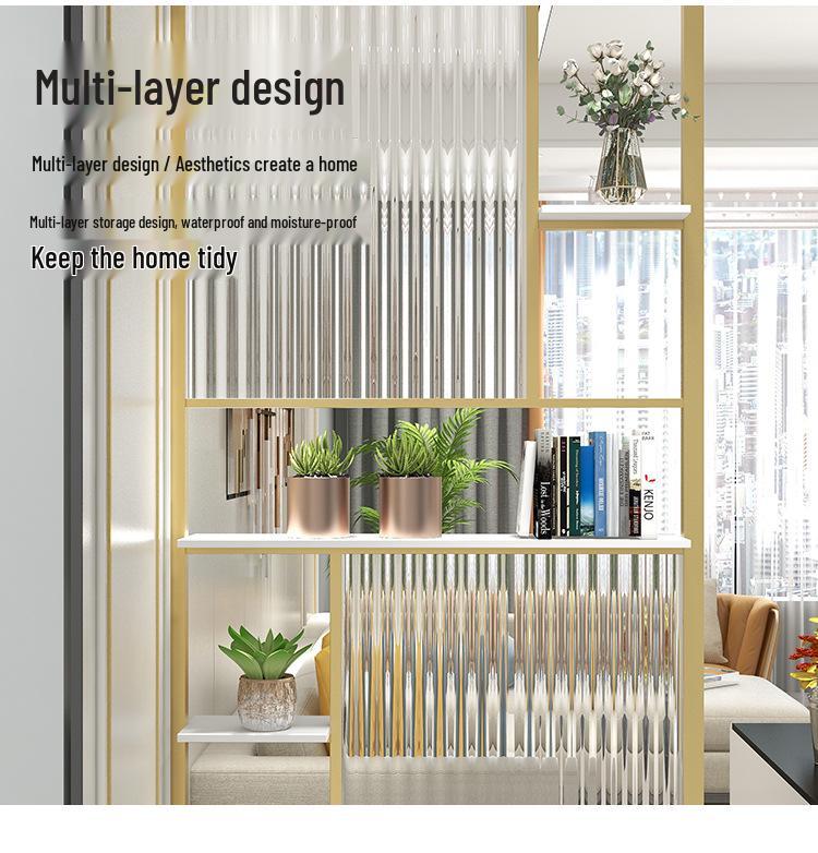 Modern Nordic Glass Partition Screen with Iron Art and Stainless Steel Washstand for Luxury Living Room and Entryway