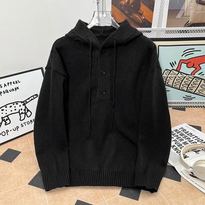 Autumn and Winter Men's Sweater Loose Hooded Pullover Solid Color Sweater Top