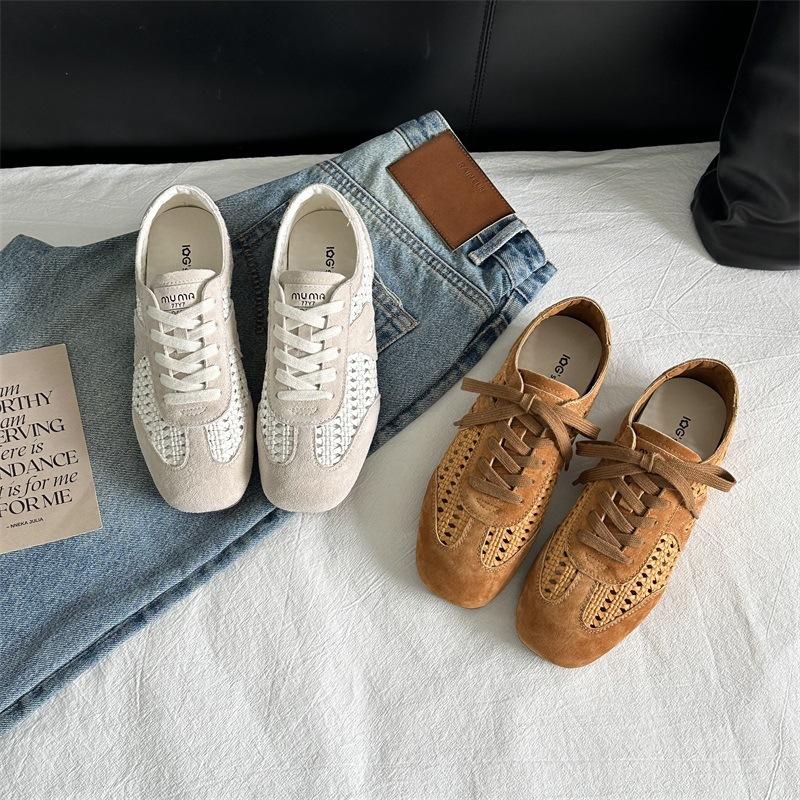 Sheepskin summer new mesh breathable soft sole versatile Forrest Gump shoes women's retro leather casual sports training shoes