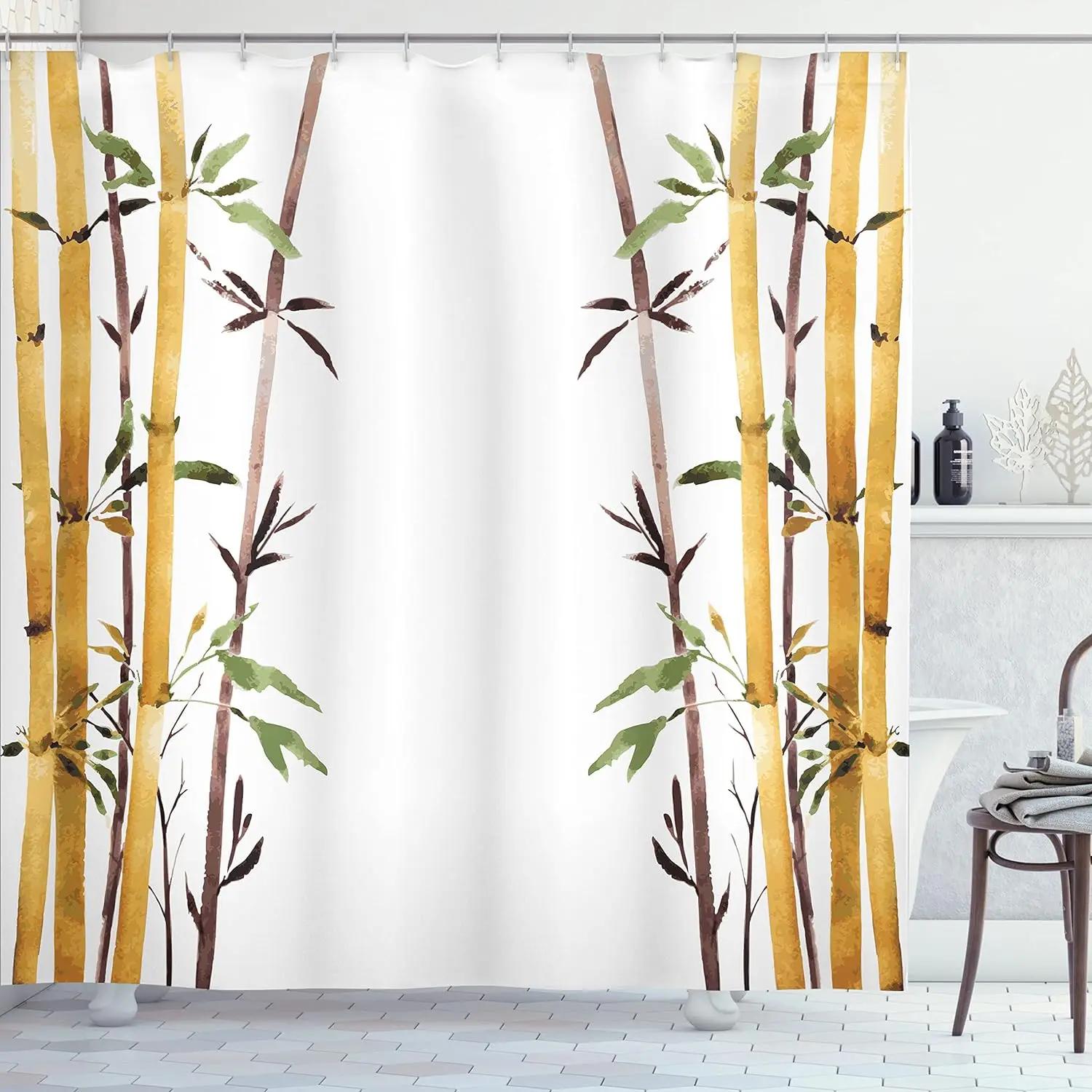

Bamboo Zen Shower Curtain Green Nature Forest Stone Spa Candle Summer Tropical Bamboo Forest Orchid Bathroom Decor W60H190(CM)-1 Pcs