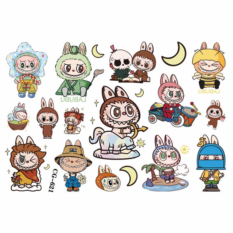 1 ks Jednorázové tetovací nálepky Labubu Anime Kreslené Roztomilá nášivka Párty Hry Aplikace Dětské DIY Hračky Potřeby Pro Chlapce Dívky