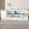 Children's Bed 90x200 Wood Single Bed Slatted Frame Storage Space USB LED Light Desk 2 Drawers Storage Compartments Shelves Daybed White