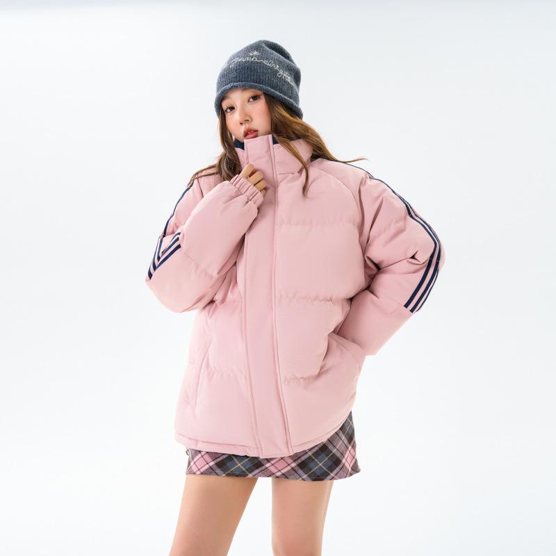 Cotton Clothing Men and Women Paragraph Winter Stand-up Collar Loose Cotton Jacket Thickened Couple Models Striped Bread Clothing Cotton Jacket