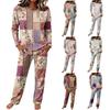 Set Pigiama Casual da Donna con Top a Collo Manica Lunga e Pantaloni a Gamba Larga con Coulisse per Dormire e
