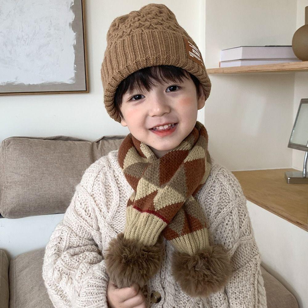 Korean Style Children's Knitted Scarf Soft Warm Winter Neck Collar Boys Girls Plaid Scarf  Gifts
