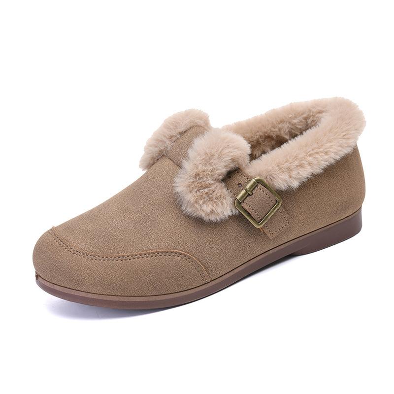 Winter New Retro Velvet Round Head Flat Bottom One-pedal Thermal Shoes Women's Matte Lamb Wool Cotton Shoes